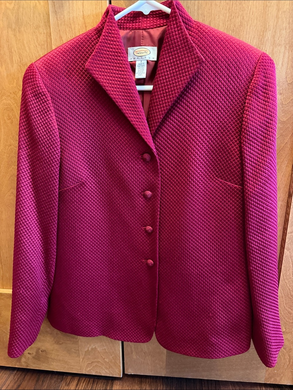 Talbots Red Textured Silk and Wool Button-Front Vintage Blazer